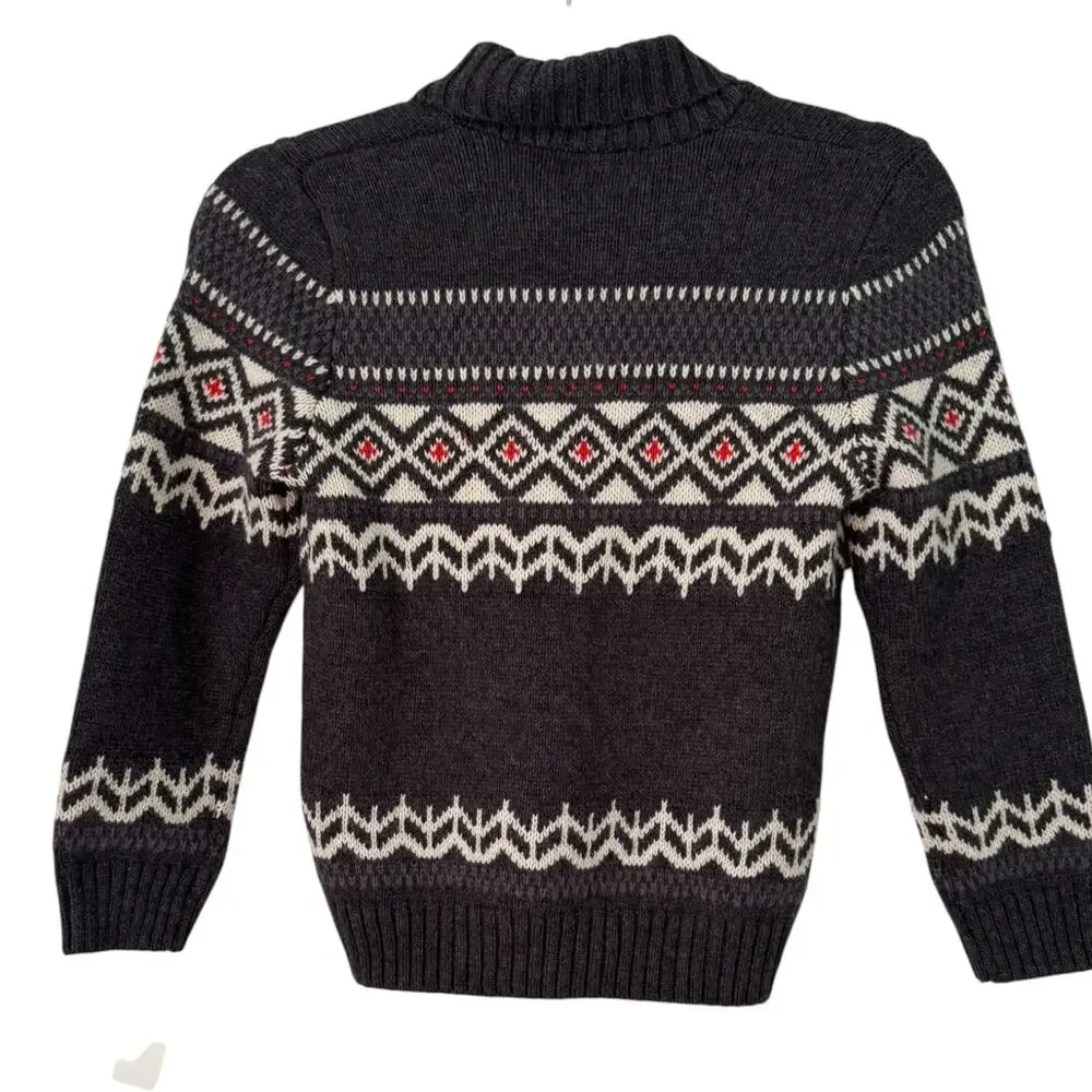 Oshkosh Fair Isle Chunky Knit Shawl Collar Sweater Youth Size 6 Gray